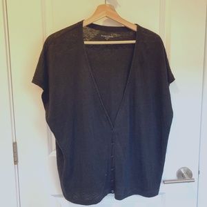 Eileen Fisher 100% linen button front top black short sleeve 1X